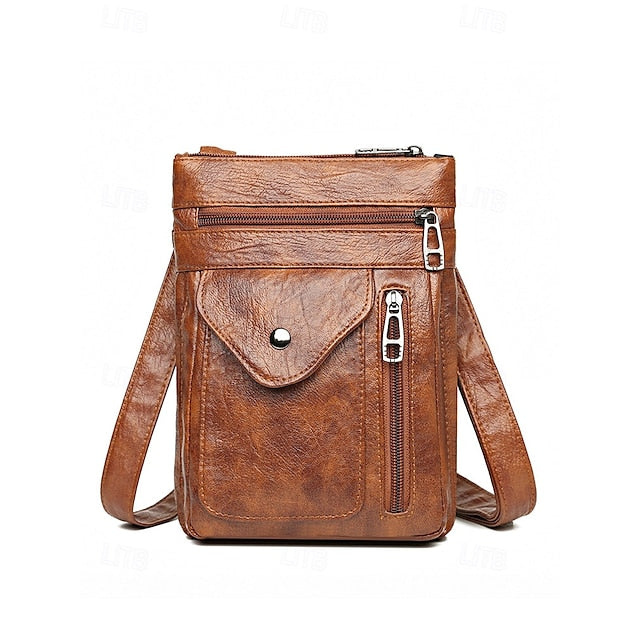Leder Vintage Multi-Pocket Crossbody Damen Faux - Tasche