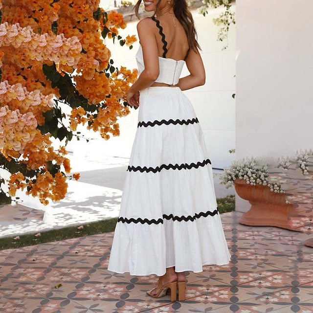 Women's Midi Dress White Dress Graduation Dress Two Piece