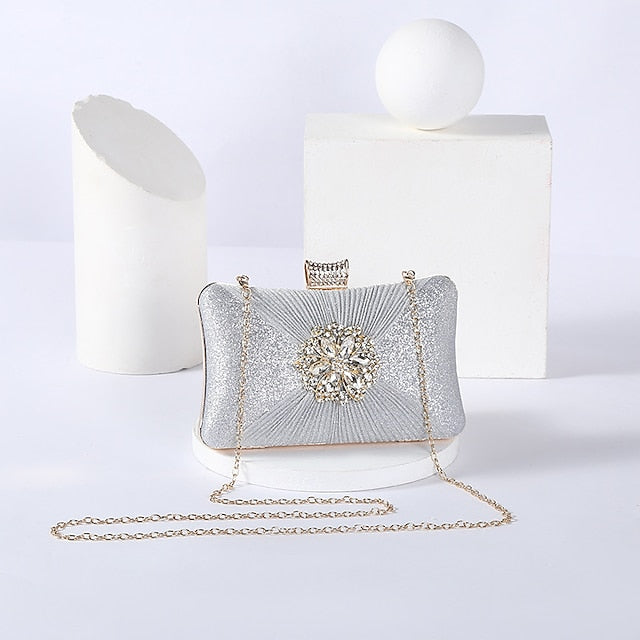 Women's Gold Rhinestone Clutch with Bag Strap Chain Elegant