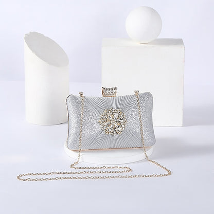Women's Gold Rhinestone Clutch with Bag Strap Chain Elegant