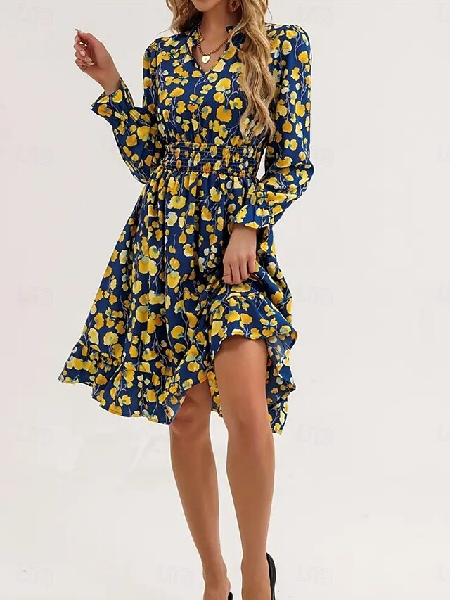 Women's Knee Length Dress A Line Dress Floral Dress Elegant