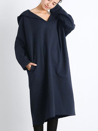 Robe à capuche ample et décontractée de couleur pure pour femmes de grande taille AT1074