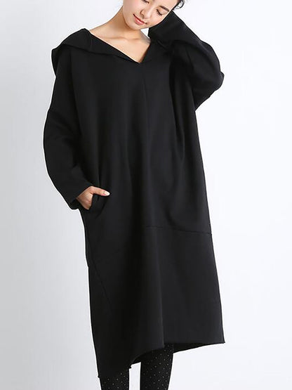 Robe à capuche ample et décontractée de couleur pure pour femmes de grande taille AT1074