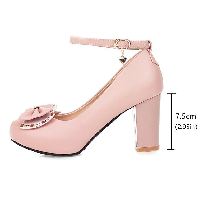 Round Block – Girls' White Pumps Heel Toe Shoes