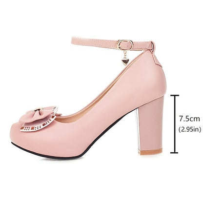 Round Block – Girls' White Pumps Heel Toe Shoes