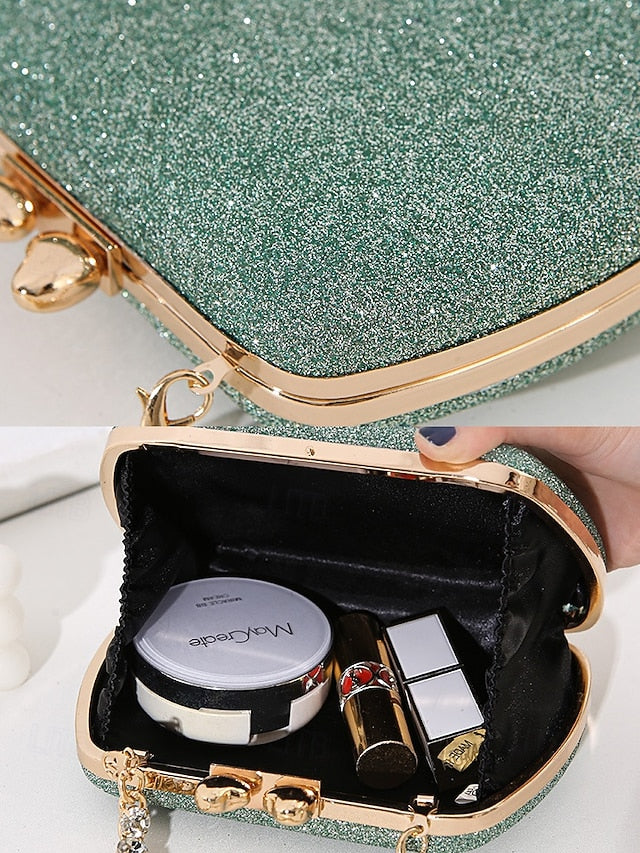 with Clutch Sage Rhinestone Green Evening Glitter Women's