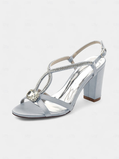 Blue Women's Rhinestone Royal – Sandals Elegant Satin