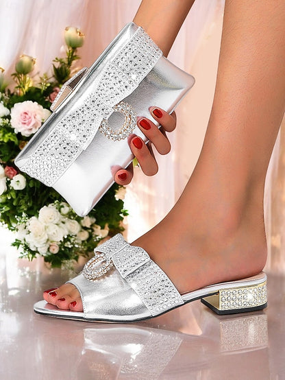 Flat Bow with Sandals Matching – Rhinestone Gold Clutch