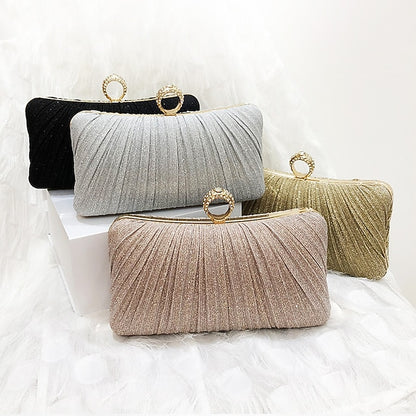 Rhinestone Evening with Gold Elegant Clutch Glitter Bag Ring