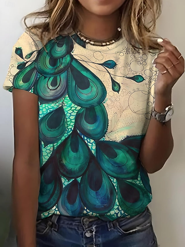 Women's T Shirt Ombre Graphic Feather Casual Short Sleeve