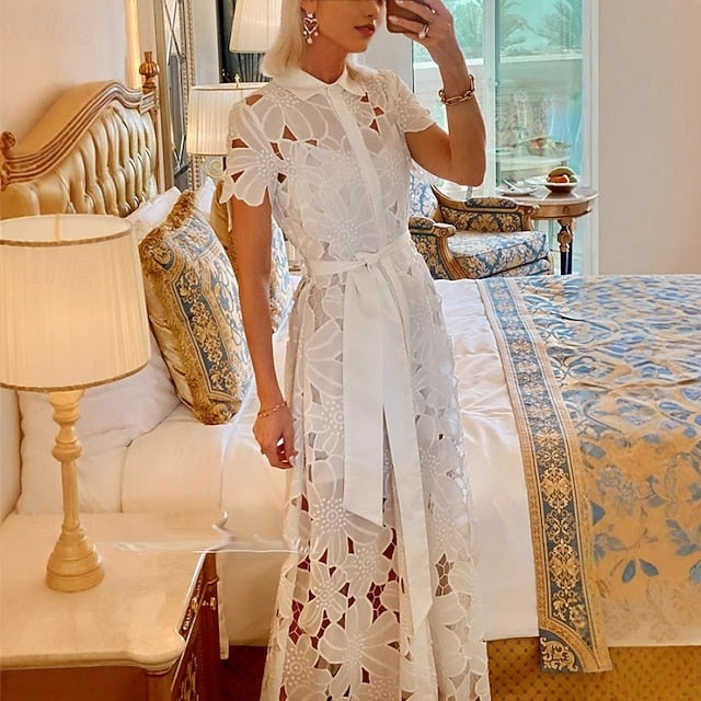 Women's Long Dress Maxi Dress White Dress Lace Dress Sheath