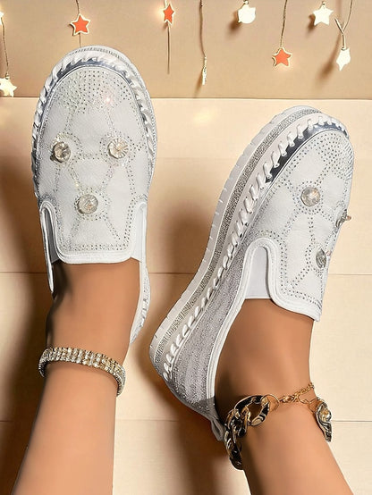 Sneakers with Red Platform Rhinestone Women's Slip-On Studs
