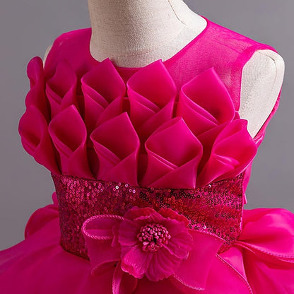 Flower Party Color Kids Solid Dress Girls' Sequin