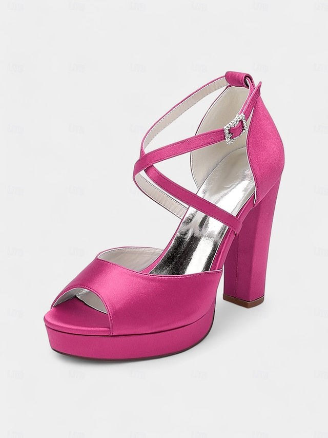 Heel and Women's Peep Platform Sandals High Toe Satin with