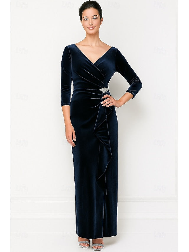 of Bride Mother Elegant Dress Column / the Neck V Vintage Sheath