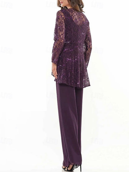 Neck Elegant 3 the Crew of Mother Pantsuit Dress Piece Bride