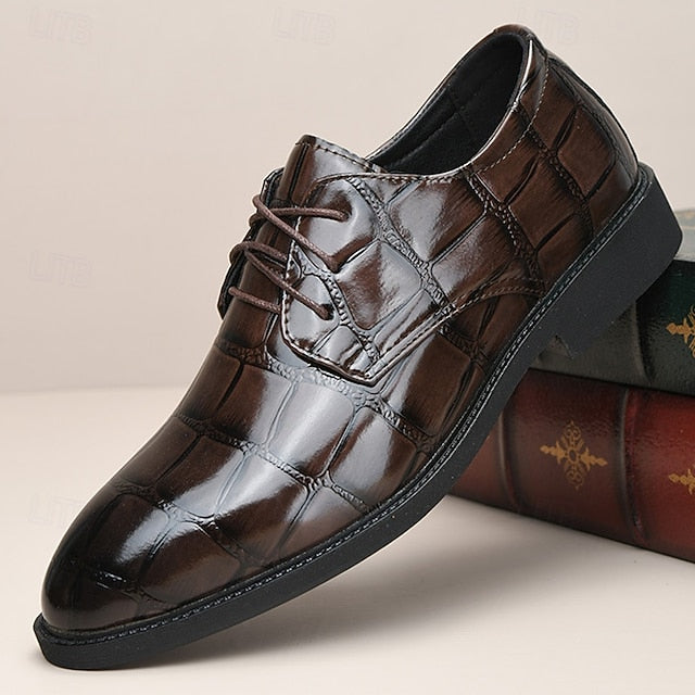 Men's Shoes Brown Dress Crocodile-Pattern Leather