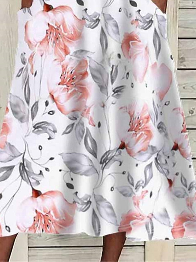 Women's Midi Dress Floral Ruched Pocket V Neck Daily