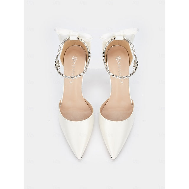 Heel Ankle Pumps Elegant Women's Pointed Satin - Block Toe