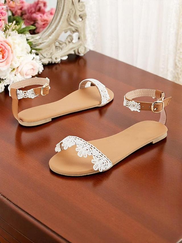Strap Women's Floral with Sandals White Ankle Lace