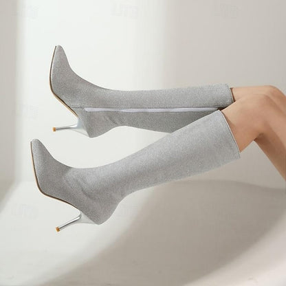 Knee-High Women's Elegant Sparkly Stiletto Boots –