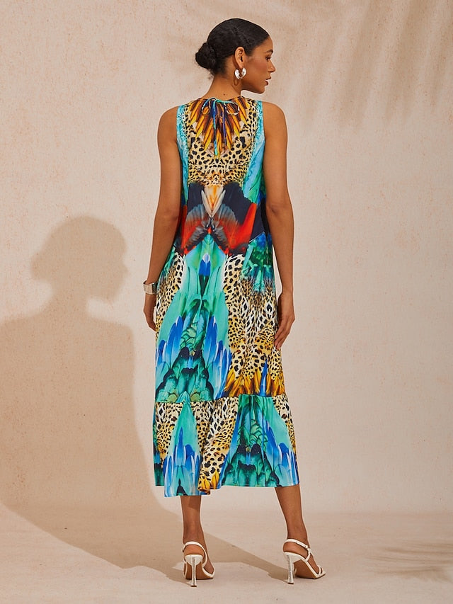 Vacation Jungle Print Satin Maxi Dress