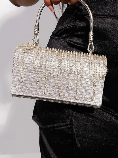 Evening Elegant with Women's Silver Chain Crystal Handbag