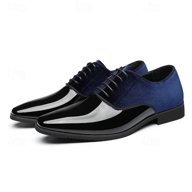 Blue Men's Finish Shoes White with and Dress Velvet Glossy