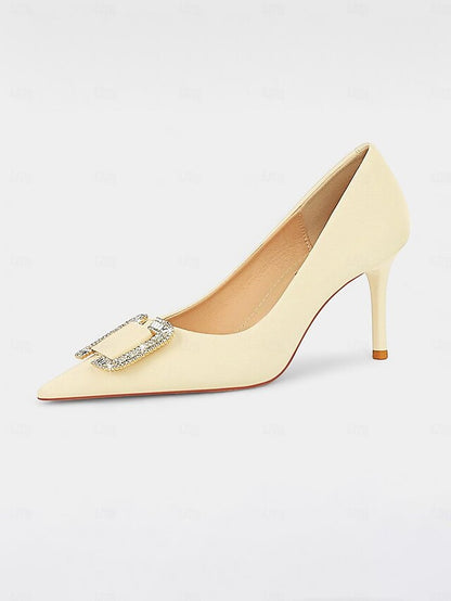 for Elegant Green Pumps Buckle with Satin Women: Rhinestone