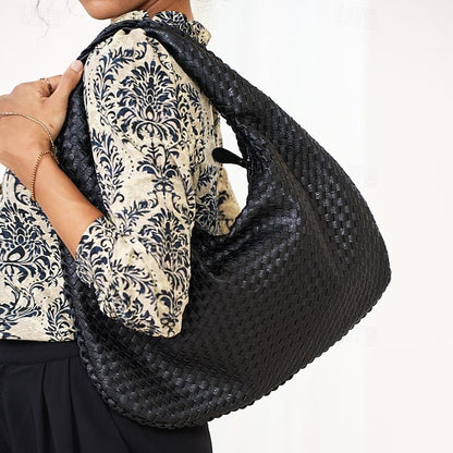 Sac Hobo Chic Bordeaux en Cuir Tissé – Sac Femme en Similicuir