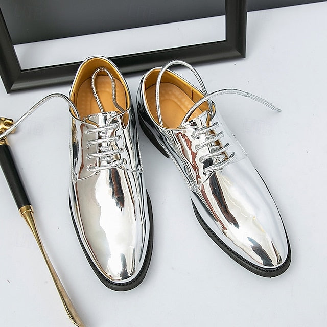 Patent Lace-Up Shoes Sleek Gold for Shiny – Leather Men