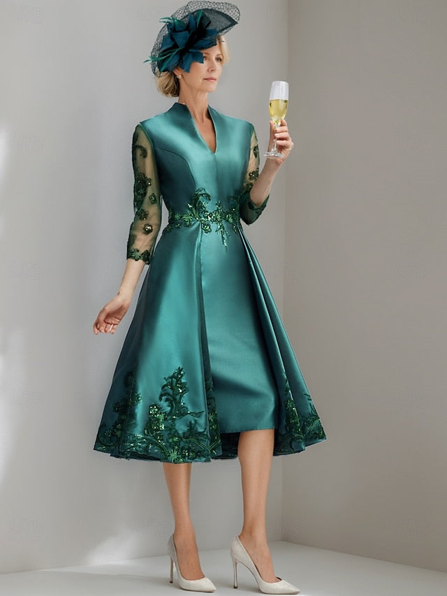 of V Mother Tea A-Line Vintage the Bride Neck Elegant Dress