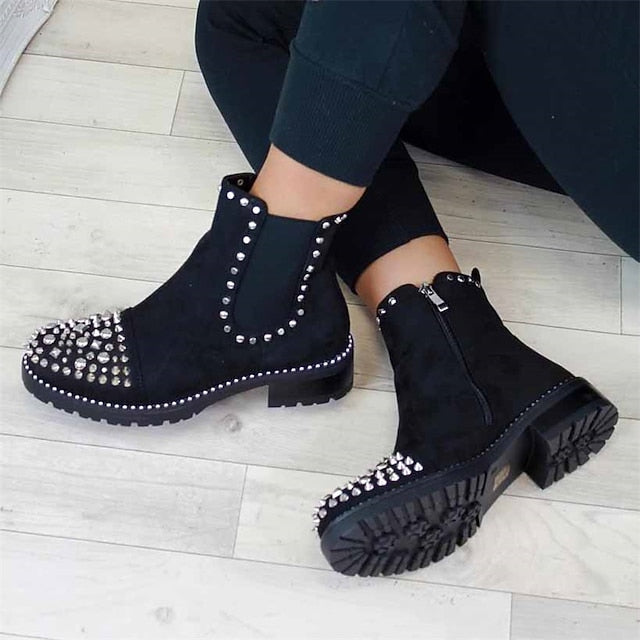 Ankle for Black Sole Studded Boots Chelsea – Chunky Women
