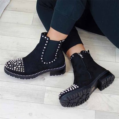 Ankle for Black Sole Studded Boots Chelsea – Chunky Women
