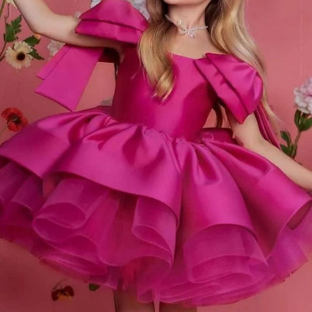 Girl Girls' Party Solid Dress Color Flower Kids