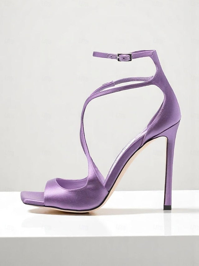Satin Elegant Stiletto Lavender - Heels Crisscross Women's