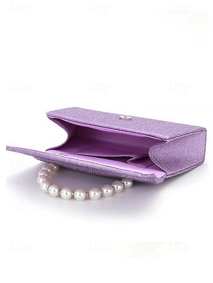 with Bag Clutch – Women's Pearl Glitter Handle Purple