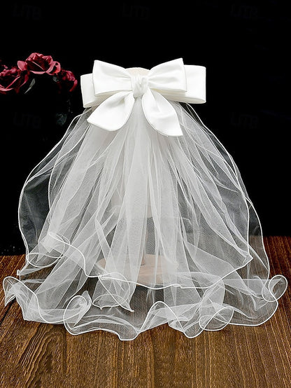 Satin Ivory Veil and Bridal - Elegant Ribbon Soft Tulle with