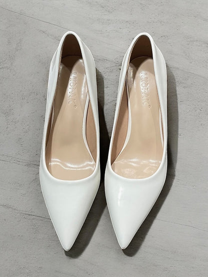 Pumps Patent Faux Pointed-Toe Heel Glossy Leather Green Block