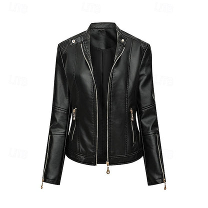 Women's Faux Zipper Comfortable Jacket Leather Pocket