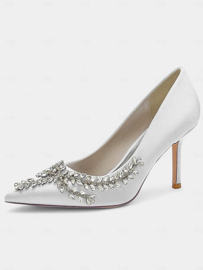 Rhinestone-Embellished Women's Satin – Stiletto Heels