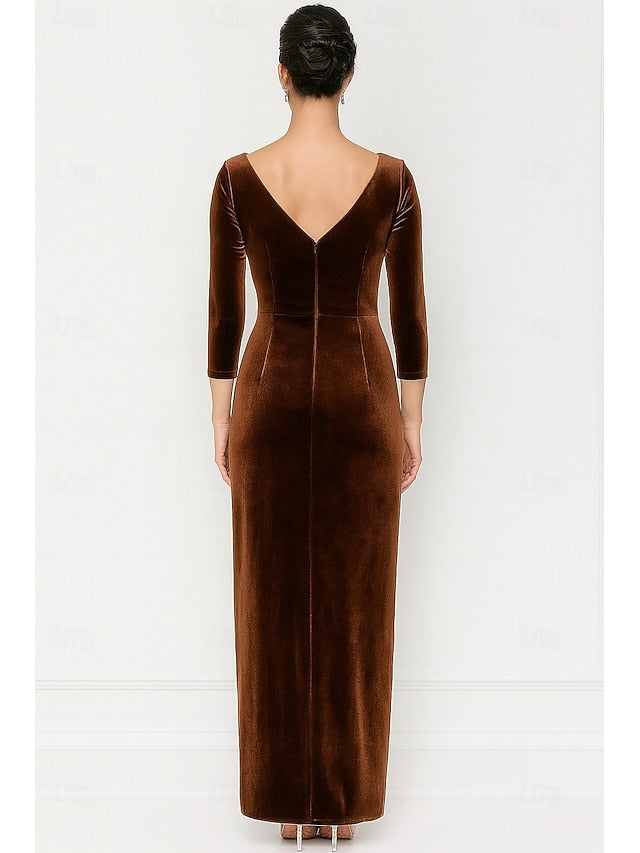 of Bride Mother Elegant Dress Column / the Neck V Vintage Sheath