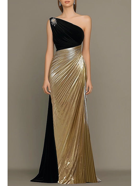 Black Evening Elegant Dress Formal Gold Gown Wedding Column