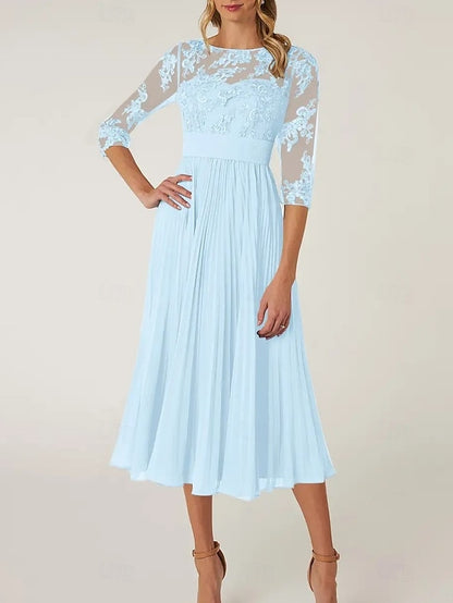 Mother Bride the Dress Neck Wedding Elegant Guest of A-Line Crew