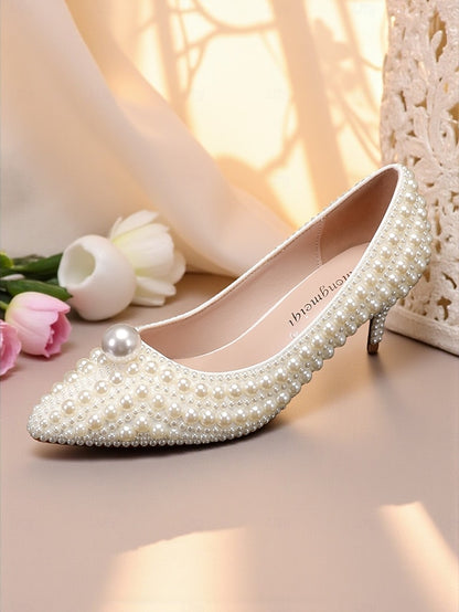 Women's Matching Kitten Pearl-Embellished Pumps Heel and