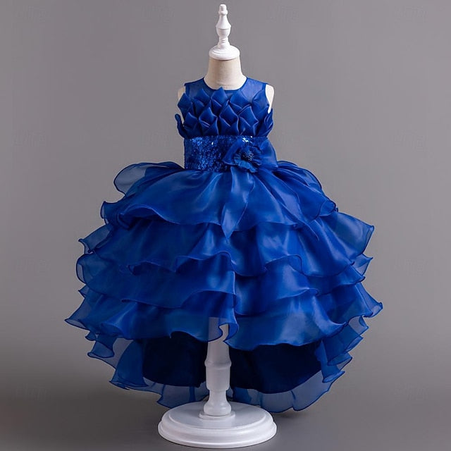 Flower Party Color Kids Solid Dress Girls' Sequin
