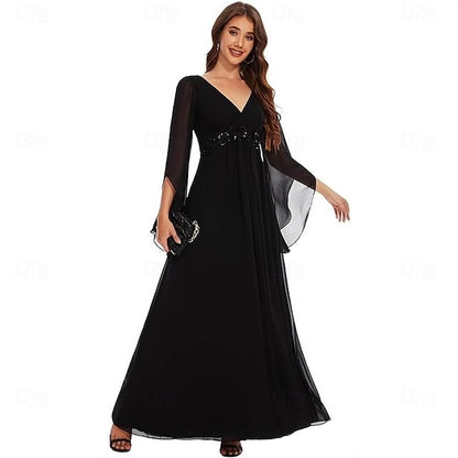 Neck Simple Mother V A-Line Elegant Bride the of Floor Dress