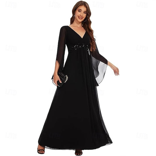 Neck Simple Mother V A-Line Elegant Bride the of Floor Dress