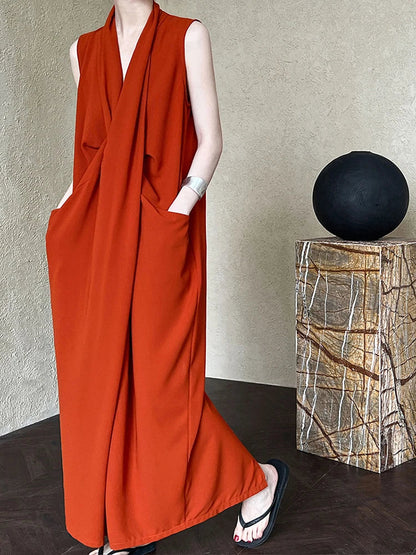Taschen mit drapiertem ärmellosem Kleid Elegantes Midi 
