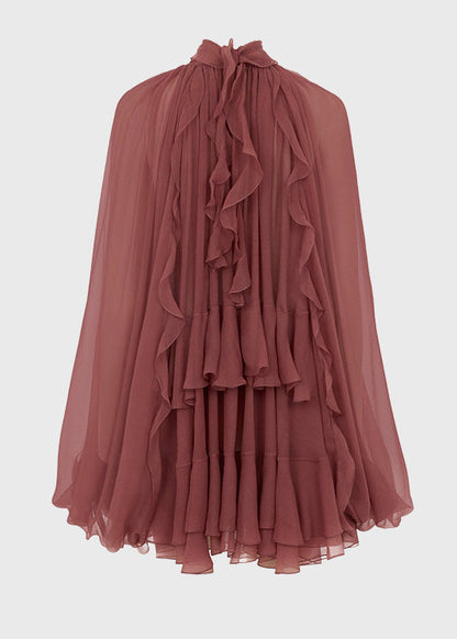 Haut patchwork en mousseline de soie, chemise à volants rouge brique à la française 